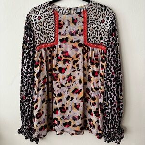 Chic Leopard Print Blouse with Red Accents